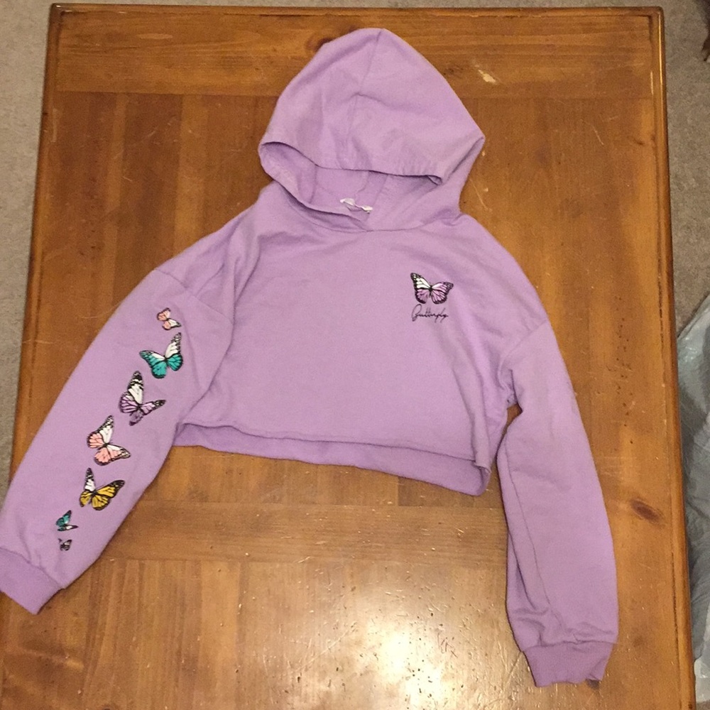 shein purple hoodie cropped